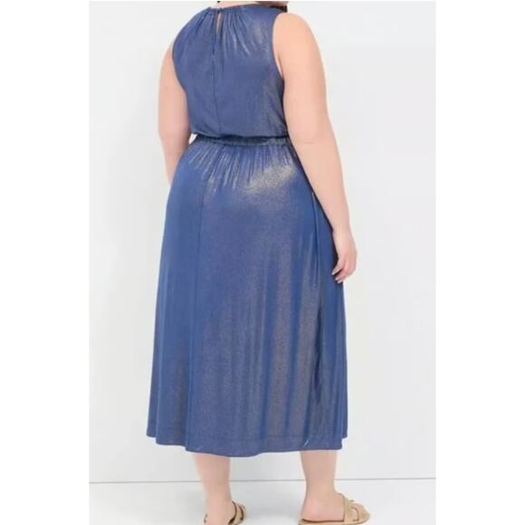 Lane Bryant Sleeveless Knit Midi Dress Plus Size 22/24 Blue Gold Metallic - Picture 6 of 11
